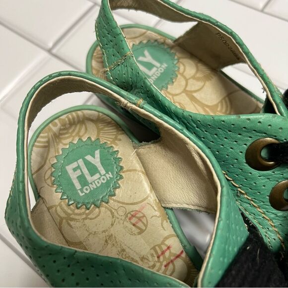 Fly London Ylva Platform Sandals Wedge Sling Back Lace Up Sea Foam Green Size 39 - Picture 9 of 15